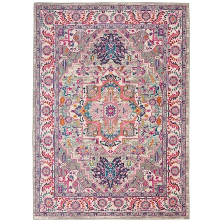 Palacedesigns 4 x 6 ft. Medallion Rectangle Area Rug - Light Grey & Pink PA3651494